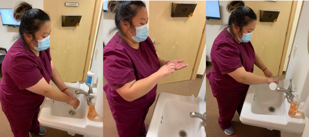 washing hands to insert contact lenses